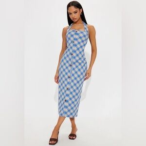 Henrietta Plaid Halter Midi Dress